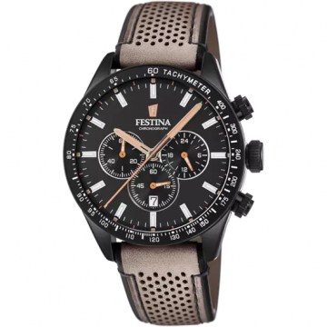 FESTINA MEN'S BLACK THE ORIGINALS LEATHER WATCH BRACELET